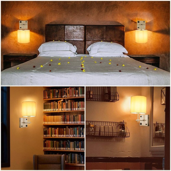 Wall Light Sconce w/ USB, Type-C Port & AC Outlet LED Bulb‎ Included Wall Lamp - Picture 9 of 10